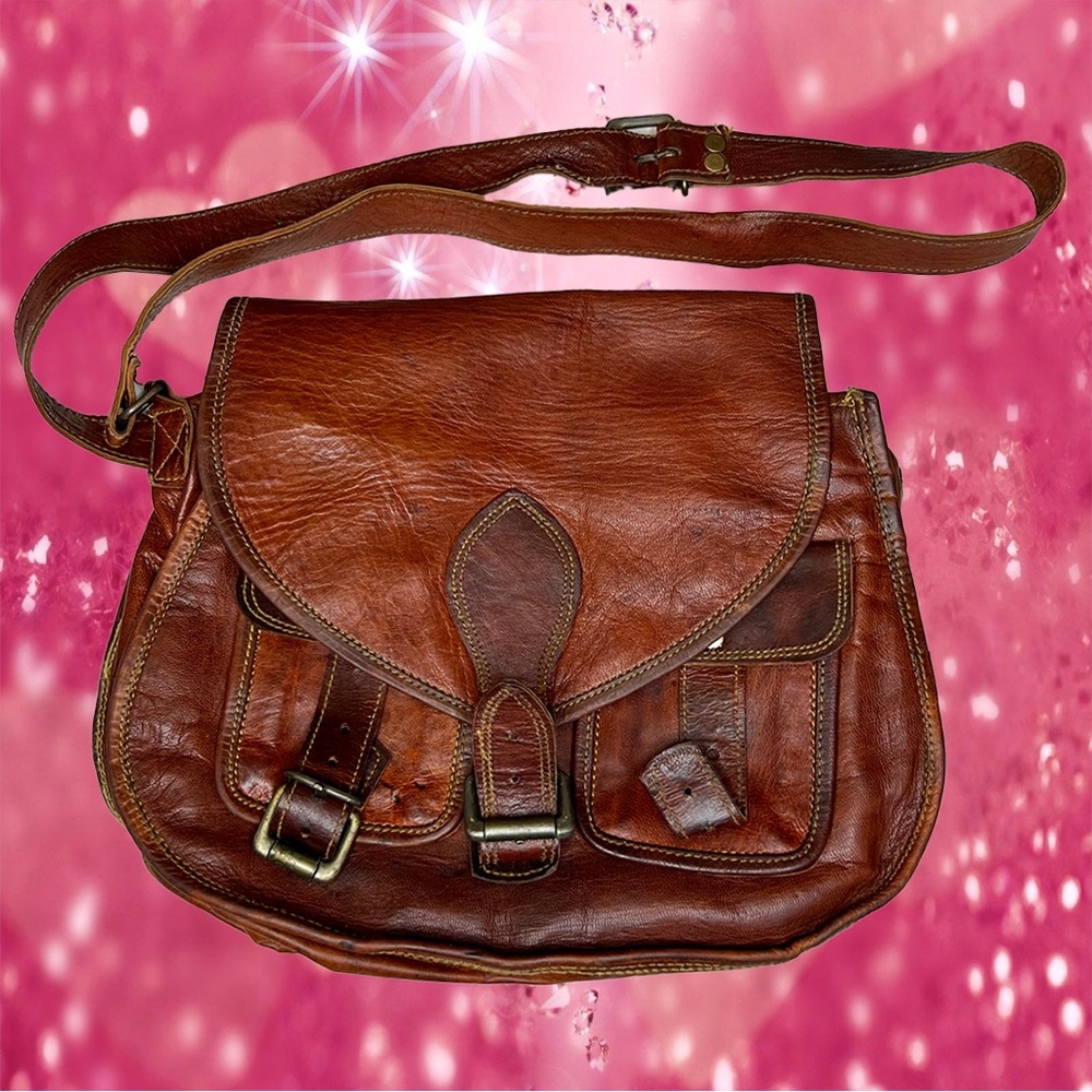 Real Leather Brown Crossbody bag with Lots of Pockets